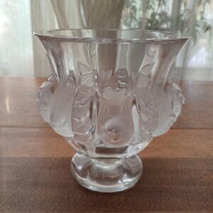 Vintage Lalique Crystal Dampierre Vase Sparrows Signed Rare